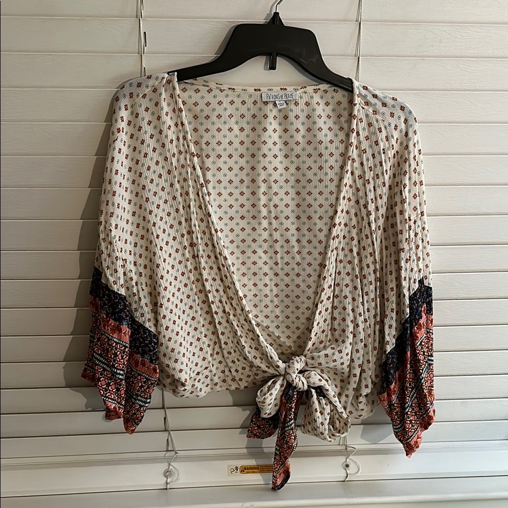 Patterned Tie-Front Blouse